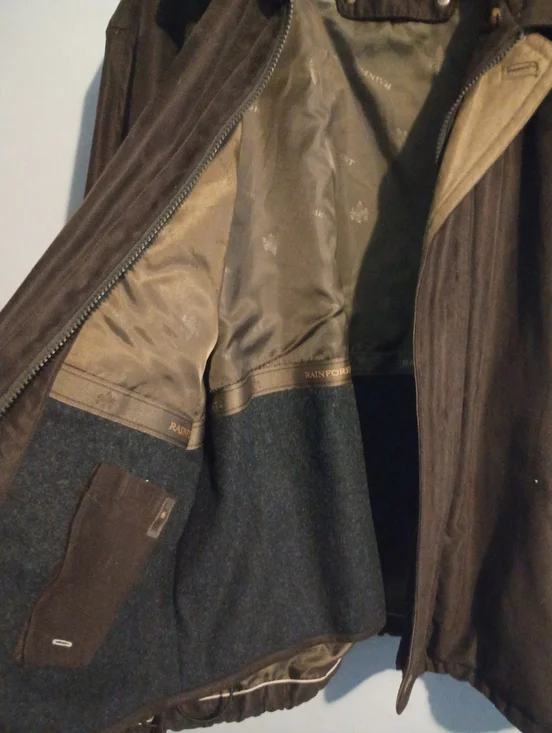 VTG 90s Rainforest Men's XL Dark Brown Suede Bomber Jacket Wool Lining - Picture 11 of 14